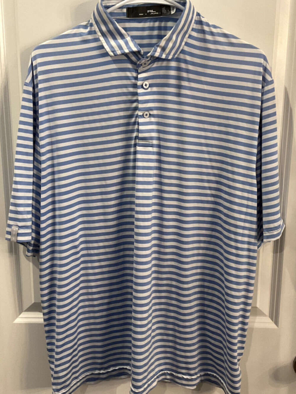 EUC RLX Blue & White Striped Polo Shirt, Size L